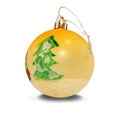Yellow christmas ball over white background Royalty Free Stock Photo