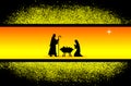 Yellow Christmas greeting card banner background with Nativity Scene. Royalty Free Stock Photo
