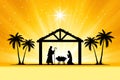 Yellow Christmas greeting card banner background with Nativity Scene Royalty Free Stock Photo
