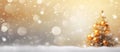 Yellow Christmas theme poster, copy space with christmas tree and snowfall Royalty Free Stock Photo