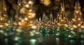 tree decoration blur yellow winter holiday background christmas celebration bokeh light. Generative AI. Royalty Free Stock Photo