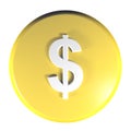 Yellow circle push button Dollar currency symbol - 3D rendering illustration Royalty Free Stock Photo