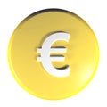 Yellow circle push button Euro currency symbol - 3D rendering illustration Royalty Free Stock Photo