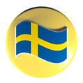 Yellow circle push button sweden flag - 3D rendering illustration