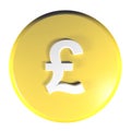 Yellow circle push button Pound currency symbol - 3D rendering illustration Royalty Free Stock Photo