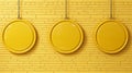 Yellow Circular Plates Hanging On Brick Wall: Photorealistic Industrial Design