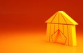 Yellow Circus tent icon isolated on orange background. Carnival camping tent. Amusement park. Minimalism concept. 3d