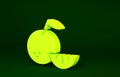 Yellow Citrus fruit icon isolated on green background. Orange in a cut. Healthy lifestyle. Minimalism concept. 3d Royalty Free Stock Photo