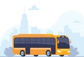 Yellow City bus. Passenger transport side view. Public transport on city background. Modern touristic bus. Vector illustration