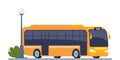 Yellow City bus. Passenger transport side view. Public transport. Modern touristic bus. Vector illustration