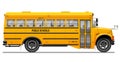 Yellow classic school bus. Side view. American education. Three-dimensional image with carefully traced details. Royalty Free Stock Photo