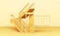 The yellow classic styled door is open and the stairs are on a yellow background Royalty Free Stock Photo