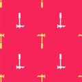 Yellow Claw hammer icon isolated seamless pattern on red background. Carpenter hammer. Tool for repair. Vector