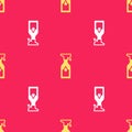 Yellow Cleaning spray bottle with detergent liquid icon isolated seamless pattern on red background. Vector Royalty Free Stock Photo