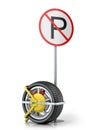 Yellow clip wheels with road sign