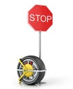 Yellow clip wheels with road sign