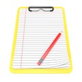 Yellow clipboard and blank lined paper. 3D render