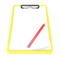 Yellow clipboard and blank paper. 3D render