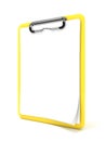 Yellow clipboard and blank paper. 3D render