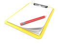 Yellow clipboard and blank paper. 3D render