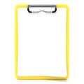 Yellow clipboard and blank paper with lines. 3D render