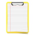 Yellow clipboard and blank paper with lines. 3D render