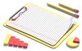 Yellow clipboard, paper, pencils and charts 3D Royalty Free Stock Photo