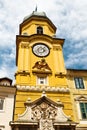 Yellow Clock Tower with Relief in Rijeka