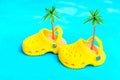 Yellow Clogs with Toy Palm Trees on Blue