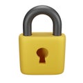 Yellow closed padlock, lock icon, safety and confidentiality information and property