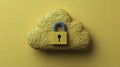 Yellow cloud with blue padlock, bright background, digital security concept. Royalty Free Stock Photo