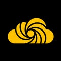 a yellow cloud logo & x28;icon& x29; with a black line in the middle forming a spiral, with a minimalist but firm style Royalty Free Stock Photo