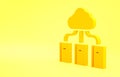Yellow Cloud or online library icon isolated on yellow background. Internet education or distance training. Minimalism Royalty Free Stock Photo
