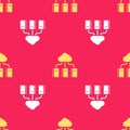 Yellow Cloud or online library icon isolated seamless pattern on red background. Internet education or distance training Royalty Free Stock Photo