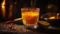 Yellow cocktail in drinking glass on dark wood generated by AI Royalty Free Stock Photo