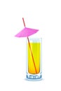 Yellow cocktail glass with straw and umbrella Royalty Free Stock Photo