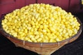Yellow cocoons of silkworm for making silk Royalty Free Stock Photo