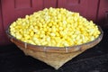 Yellow cocoons of silkworm for making silk Royalty Free Stock Photo