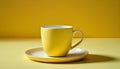 Yellow coffee cup on yellow background. 3d render. Minimal concept.