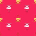 Yellow Coffee cup icon isolated seamless pattern on red background. Tea cup. Hot drink coffee. Vector Illustration Royalty Free Stock Photo