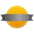 yellow color badge logo with grey ribbon isolated on a white background.