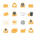 Yellow color envelope and mail icons set vector