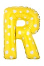 Yellow color letter R made of inflatable balloon