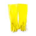 Yellow color rubber gloves for cleaning on white background, housework concept Royalty Free Stock Photo
