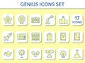 Yellow Color Set Of Genius Square Icons In Flat Style