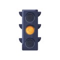 Yellow color signal on traffic light. Led lamp with warning sign on street semaphore. Electric stoplight for road rules Royalty Free Stock Photo