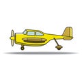 Yellow color small propeller aircraft landing