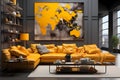Yellow Color Theme Modern Apartment living room