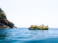 the yellow colored boat standing in an ocean