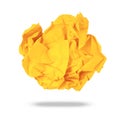 The Yellow colored crumpled paper rolled into a ball, isolated on a white background, Save clipping path Royalty Free Stock Photo